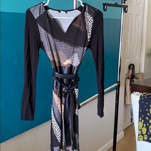 Venus print faux leather trim wrap dress. Size XS
